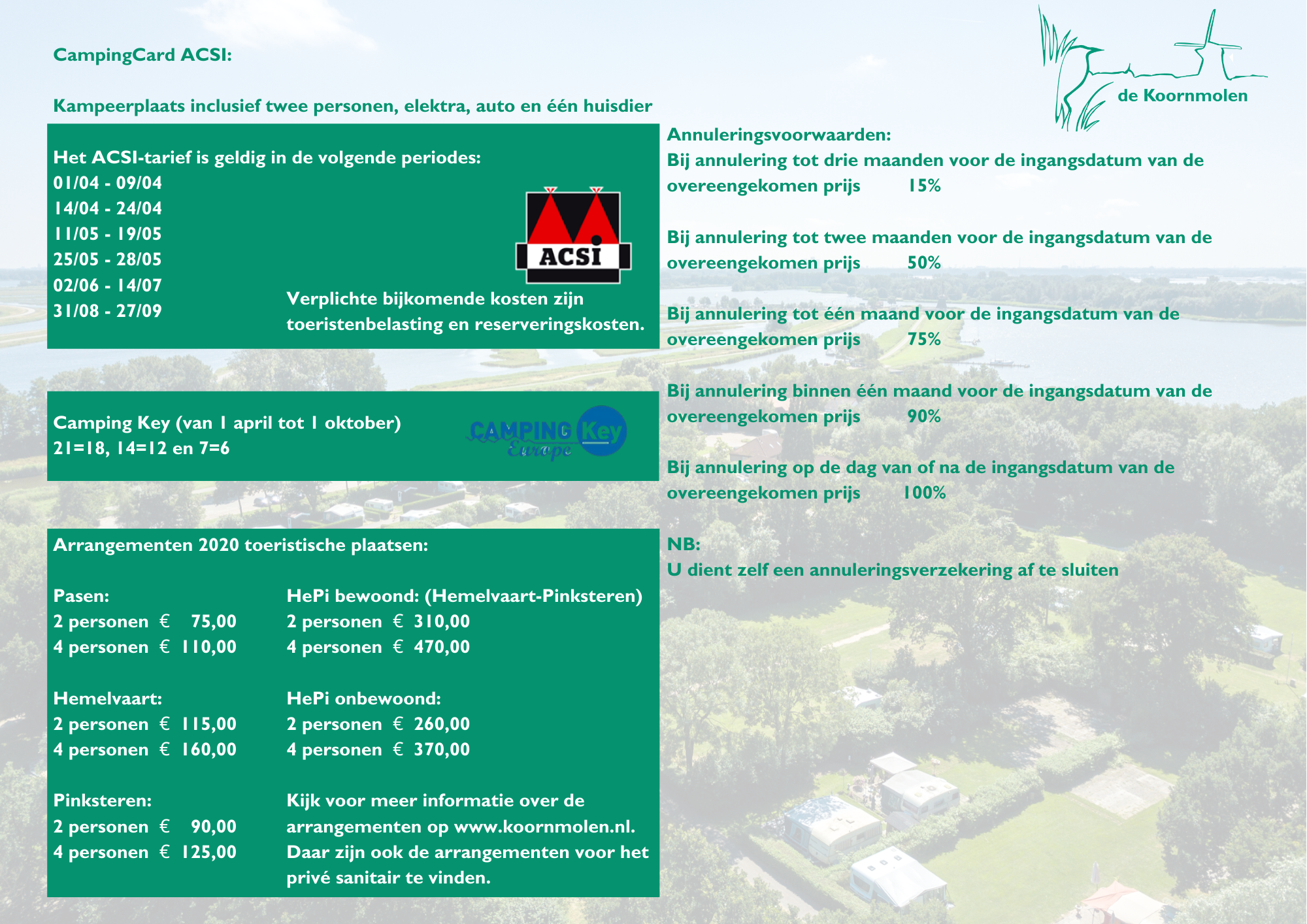Toeristische tarieven 2020 Toeristische tarieven 2020